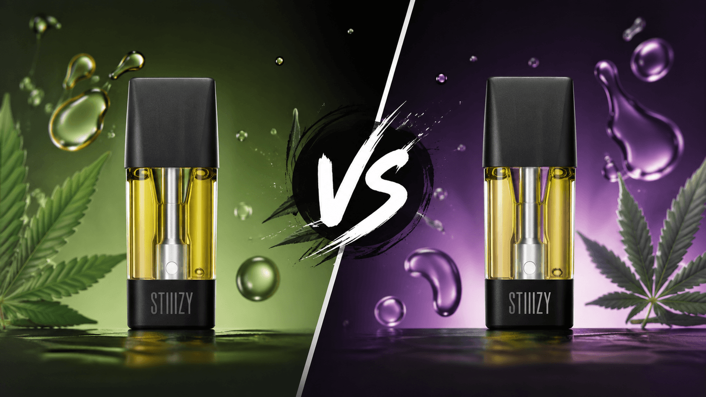 STIIIZY CDT vs BDT pods side by side, highlighting the difference between cannabis-derived and botanical-derived terpenes.